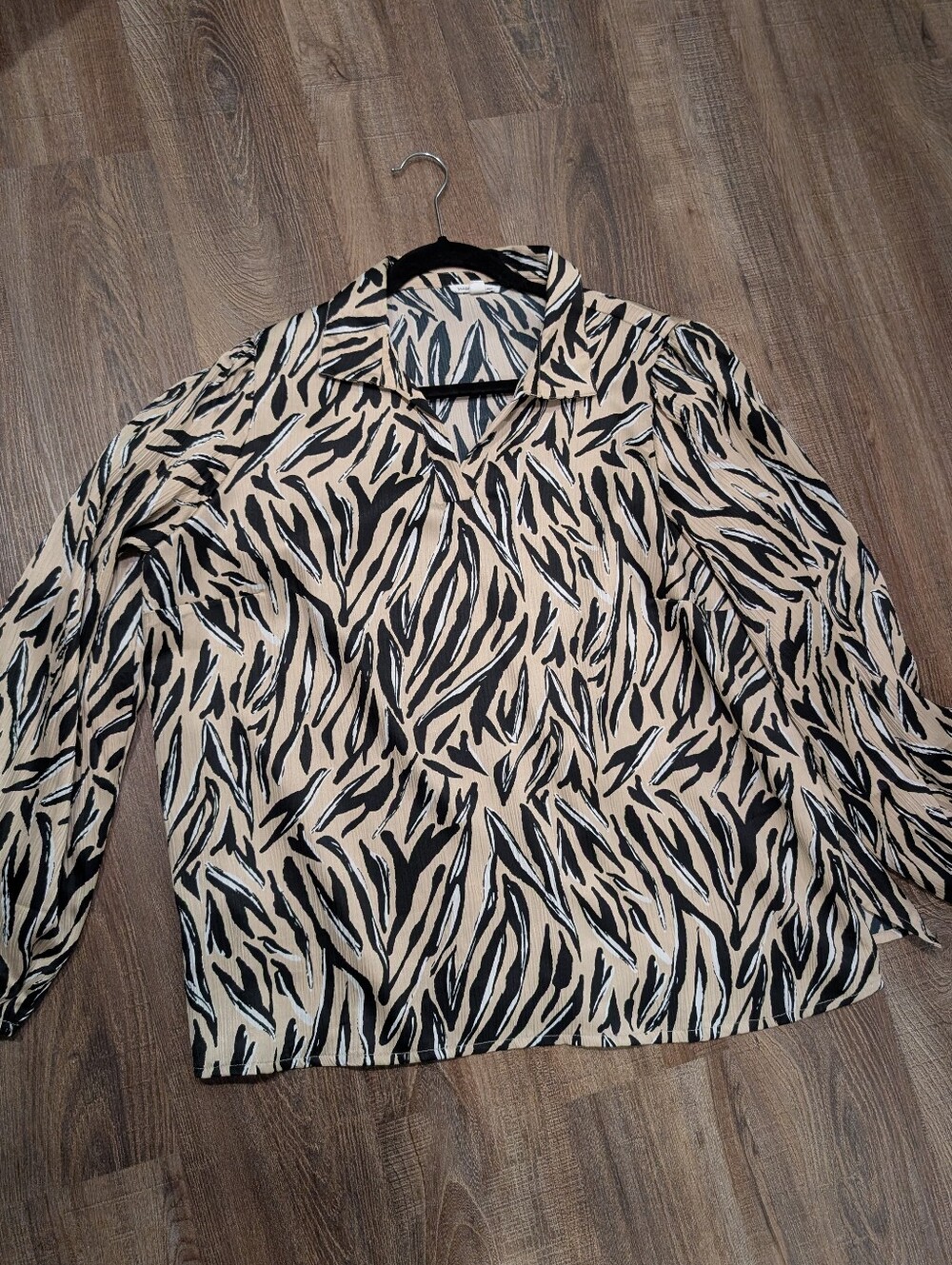 Women's Beige and Black Animal Print Blouse